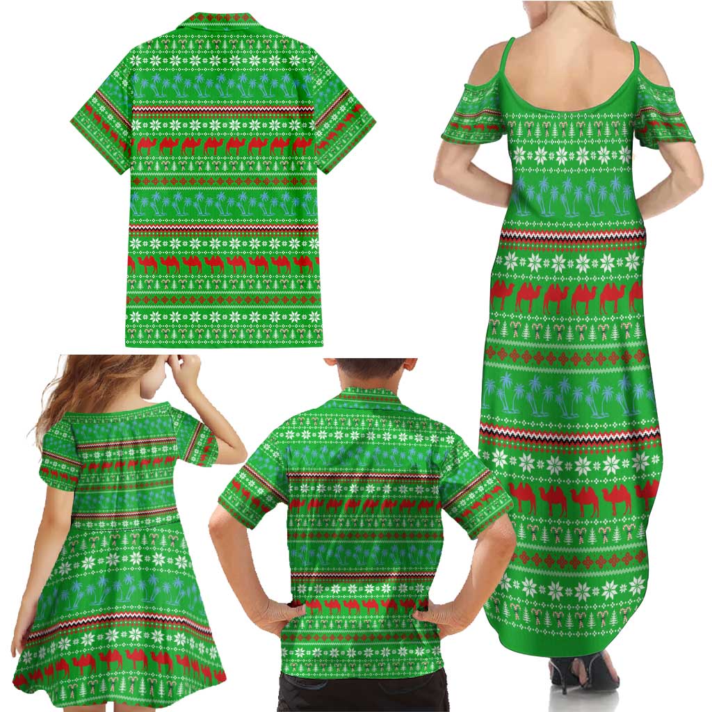 Djibouti Christmas Family Matching Summer Maxi Dress and Hawaiian Shirt with Santa Riding Camel Palm Trees Red Camel - Wonder Print Shop