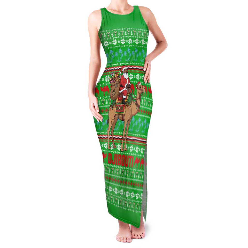 Djibouti Christmas Family Matching Tank Maxi Dress and Hawaiian Shirt with Santa Riding Camel Palm Trees Red Camel - Wonder Print Shop