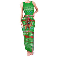 Djibouti Christmas Family Matching Tank Maxi Dress and Hawaiian Shirt with Santa Riding Camel Palm Trees Red Camel - Wonder Print Shop