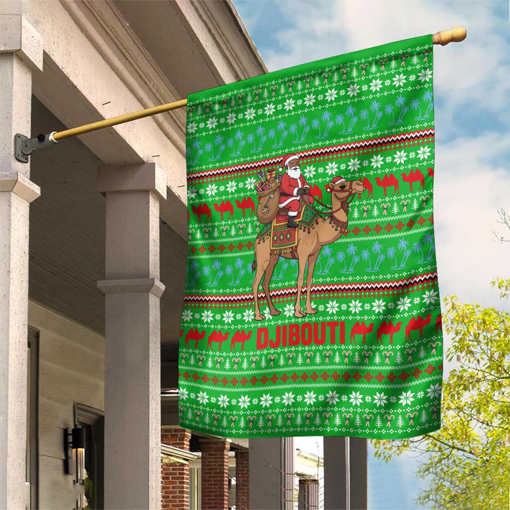 Djibouti Christmas Garden Flag with Santa Riding Camel Palm Trees Red Camel - Wonder Print Shop