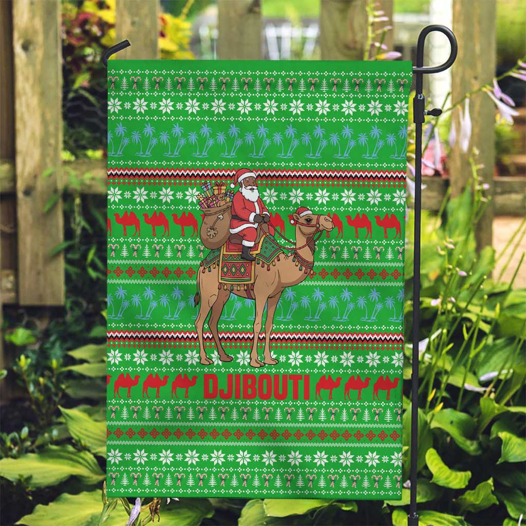 Djibouti Christmas Garden Flag with Santa Riding Camel Palm Trees Red Camel - Wonder Print Shop