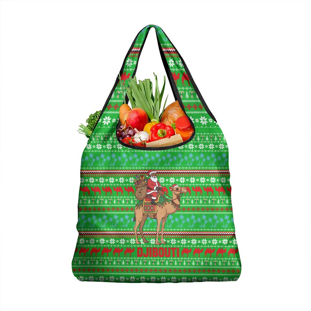 Djibouti Christmas Grocery Bag with Santa Riding Camel Palm Trees Red Camel - Wonder Print Shop