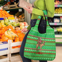 Djibouti Christmas Grocery Bag with Santa Riding Camel Palm Trees Red Camel - Wonder Print Shop