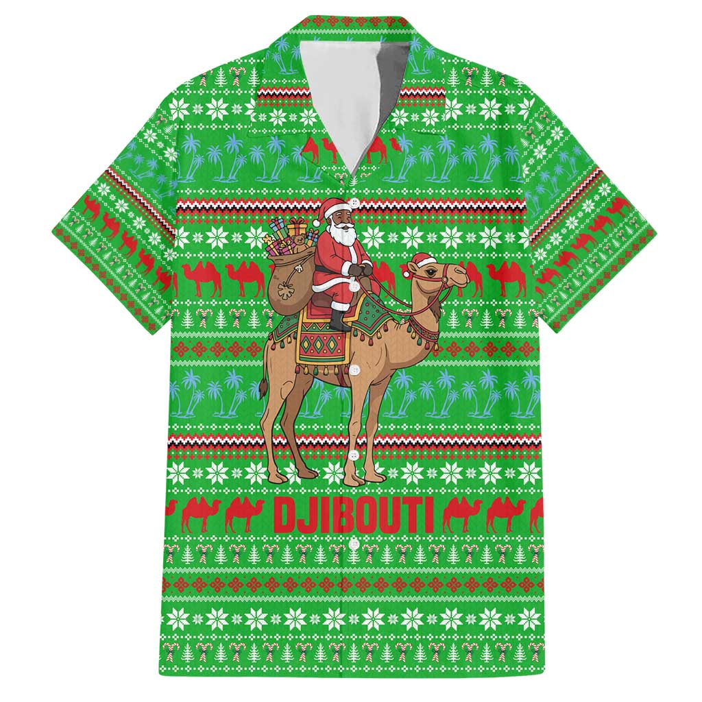 Djibouti Christmas Hawaiian Shirt with Santa Riding Camel Palm Trees Red Camel - Wonder Print Shop