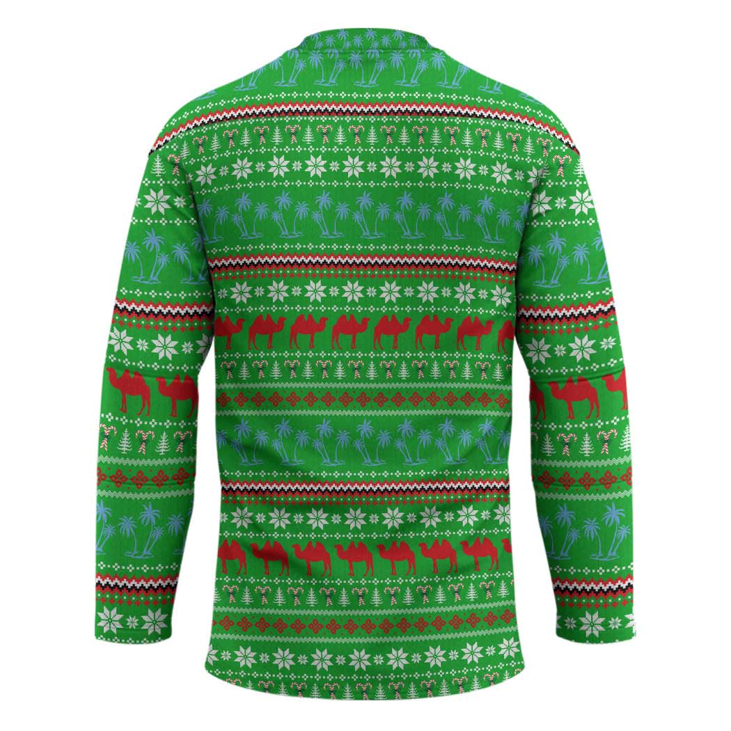 Djibouti Christmas Hockey Jersey with Santa Riding Camel Palm Trees Red Camel - Wonder Print Shop