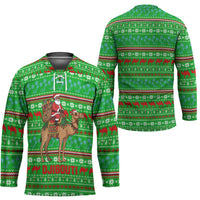 Djibouti Christmas Hockey Jersey with Santa Riding Camel Palm Trees Red Camel - Wonder Print Shop
