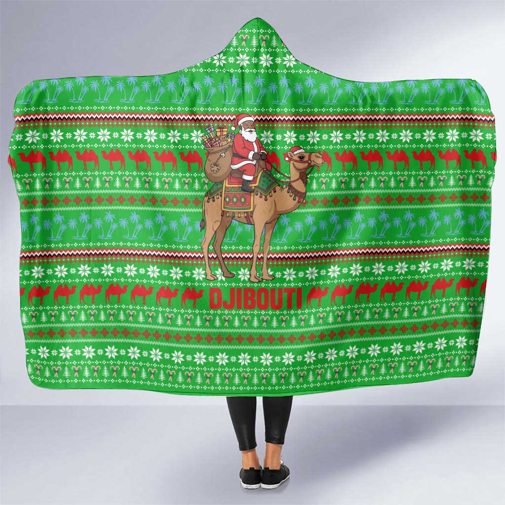 Djibouti Christmas Hooded Blanket with Santa Riding Camel Palm Trees Red Camel - Wonder Print Shop