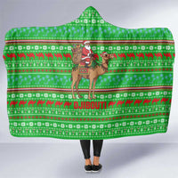 Djibouti Christmas Hooded Blanket with Santa Riding Camel Palm Trees Red Camel - Wonder Print Shop