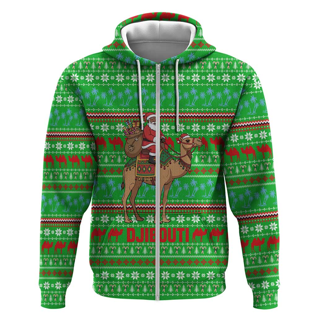 Djibouti Christmas Hoodie with Santa Riding Camel Palm Trees Red Camel - Wonder Print Shop