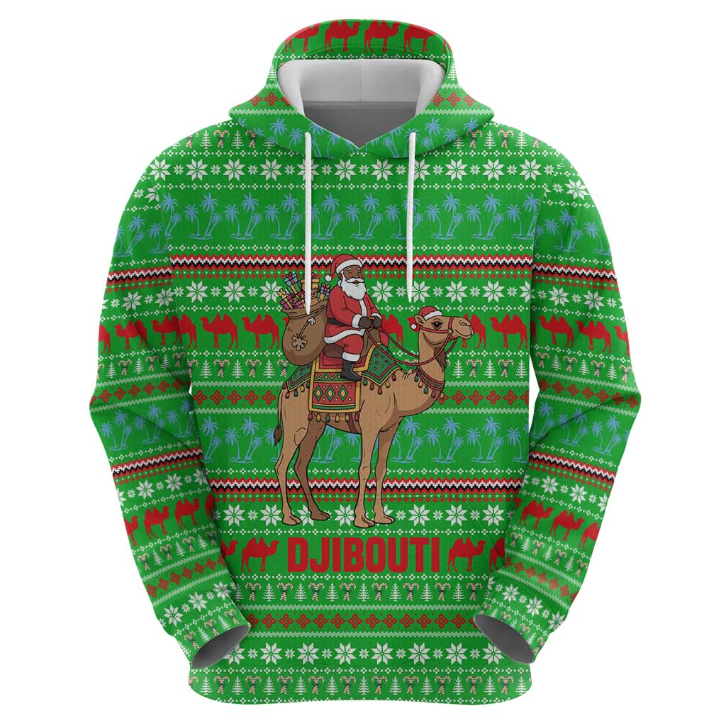Djibouti Christmas Hoodie with Santa Riding Camel Palm Trees Red Camel - Wonder Print Shop