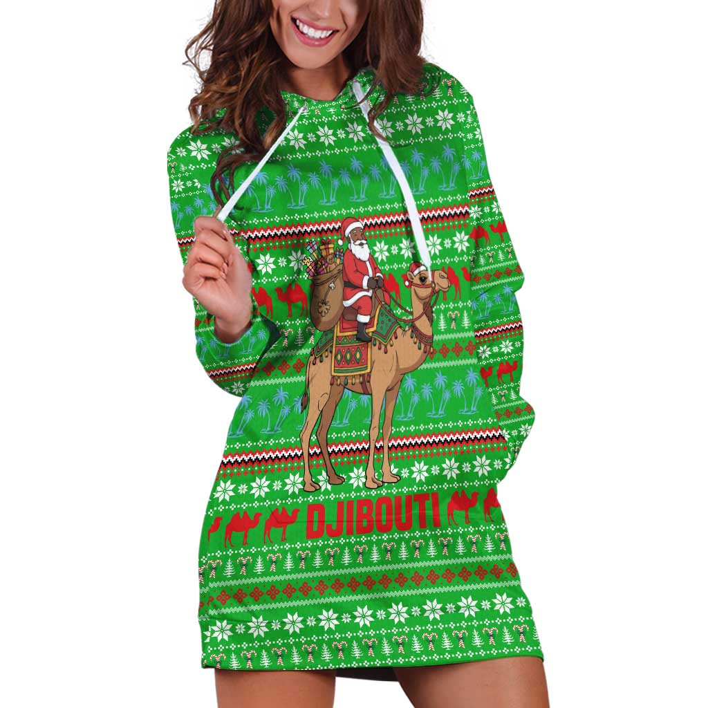 Djibouti Christmas Hoodie Dress with Santa Riding Camel Palm Trees Red Camel - Wonder Print Shop