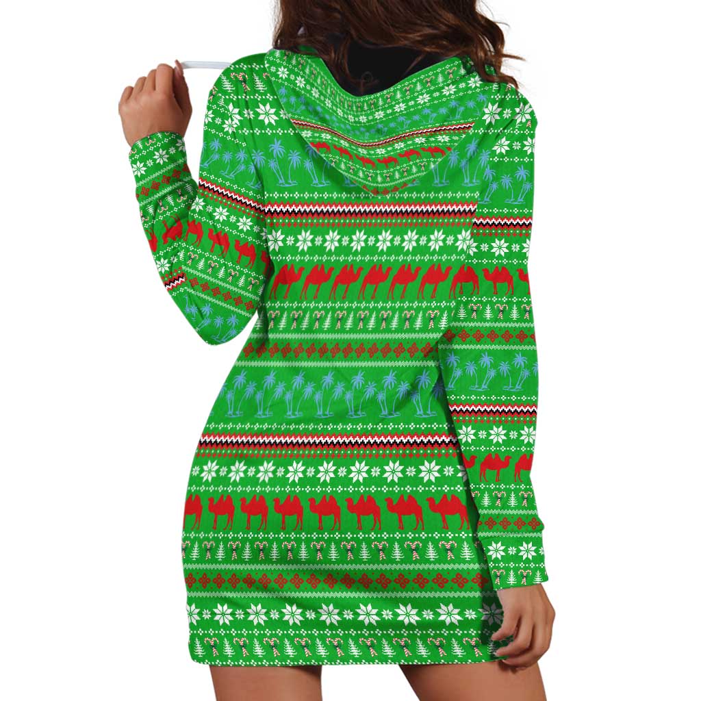 Djibouti Christmas Hoodie Dress with Santa Riding Camel Palm Trees Red Camel - Wonder Print Shop
