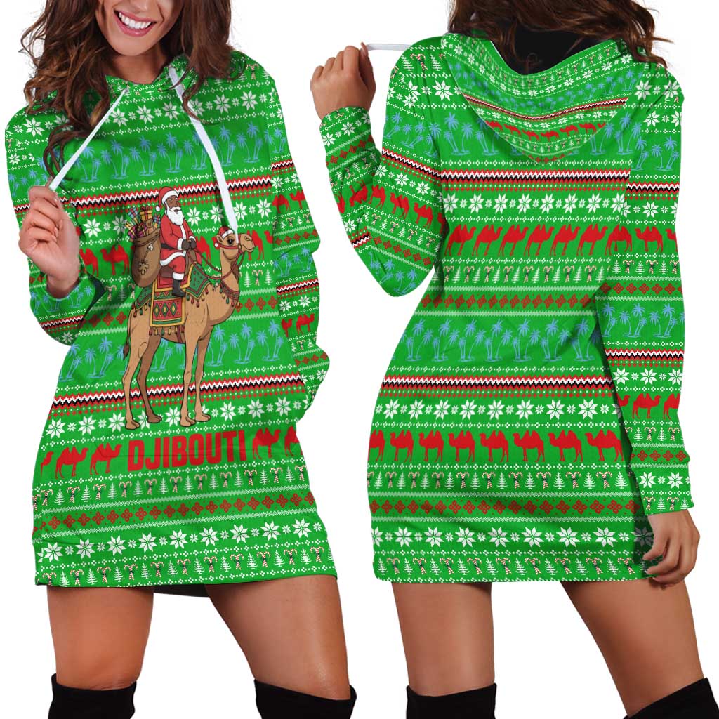 Djibouti Christmas Hoodie Dress with Santa Riding Camel Palm Trees Red Camel - Wonder Print Shop