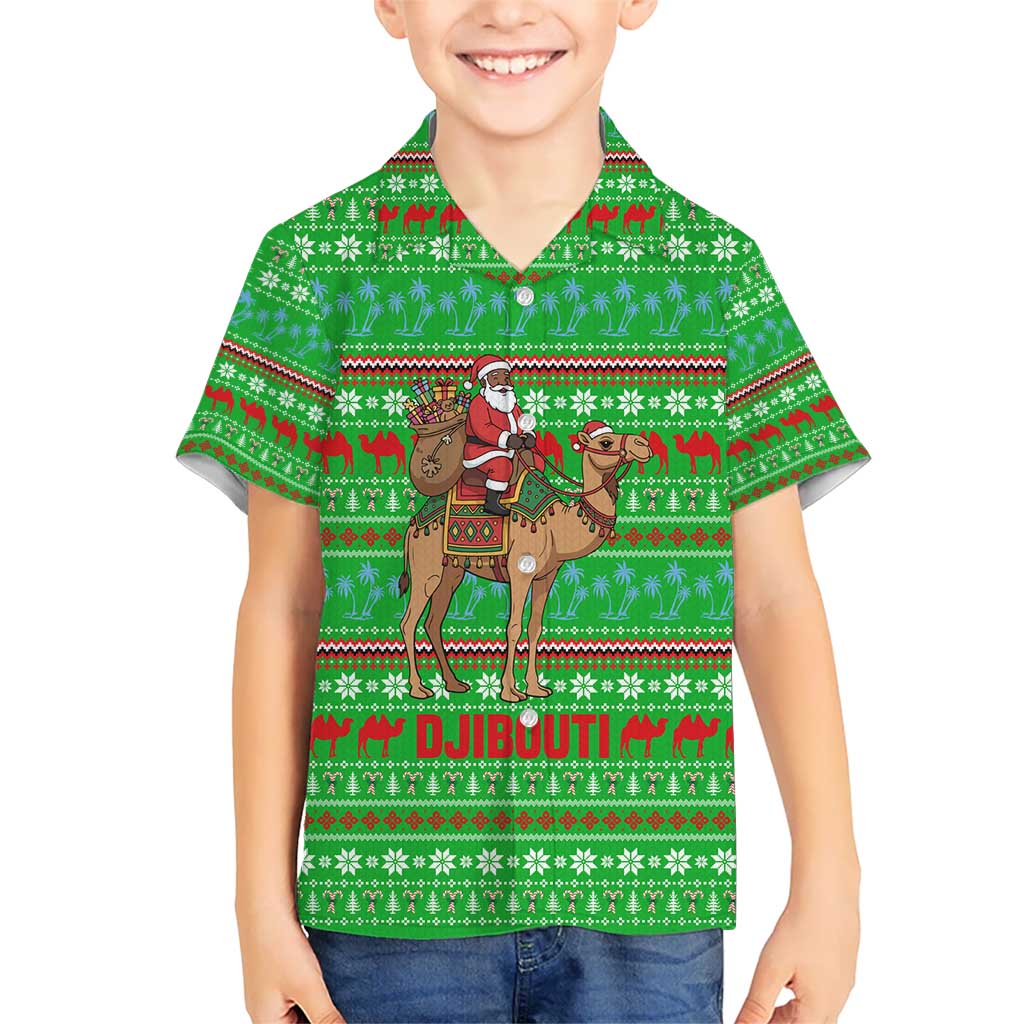 Djibouti Christmas Kid Hawaiian Shirt with Santa Riding Camel Palm Trees Red Camel - Wonder Print Shop