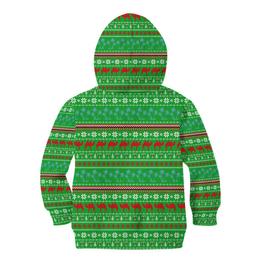 Djibouti Christmas Kid Hoodie with Santa Riding Camel Palm Trees Red Camel - Wonder Print Shop