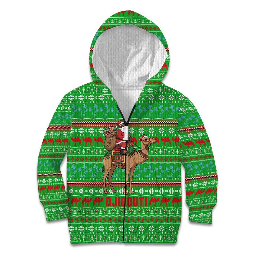 Djibouti Christmas Kid Hoodie with Santa Riding Camel Palm Trees Red Camel - Wonder Print Shop