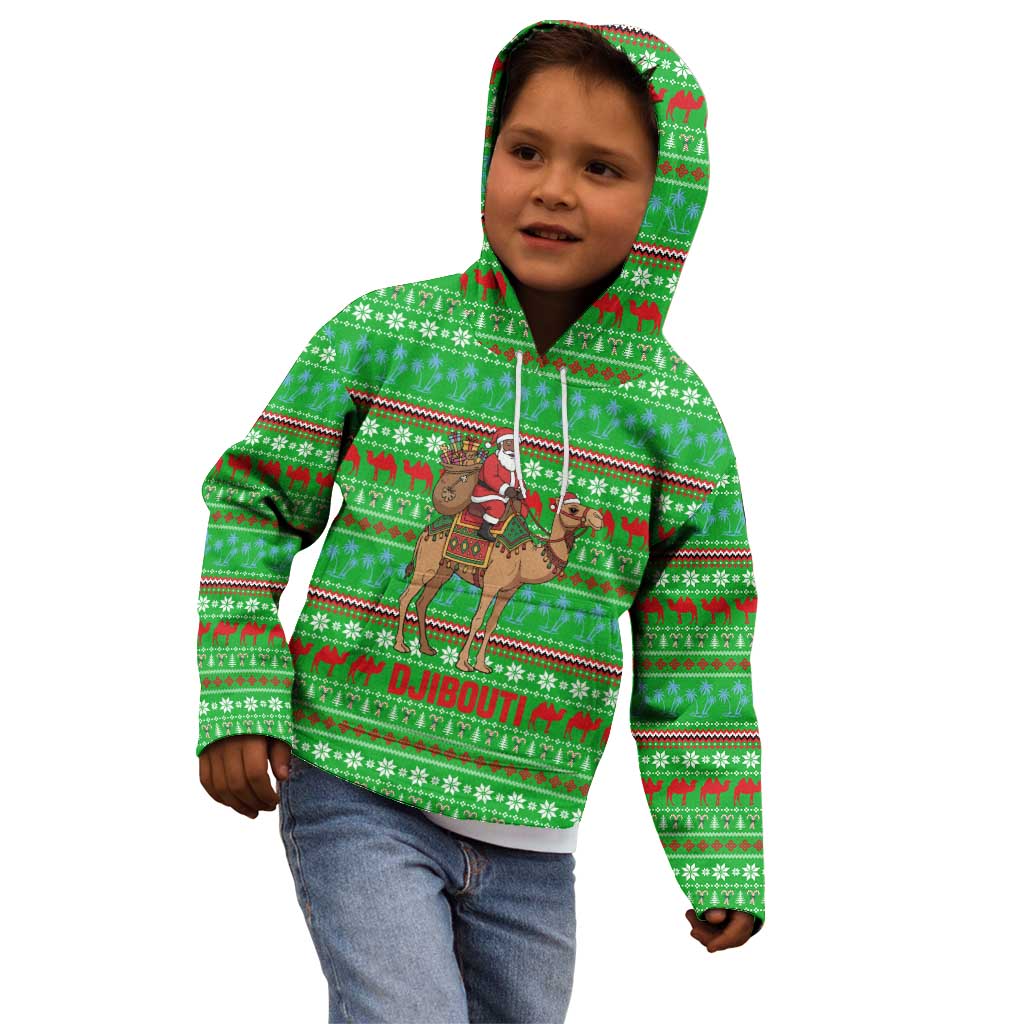 Djibouti Christmas Kid Hoodie with Santa Riding Camel Palm Trees Red Camel - Wonder Print Shop
