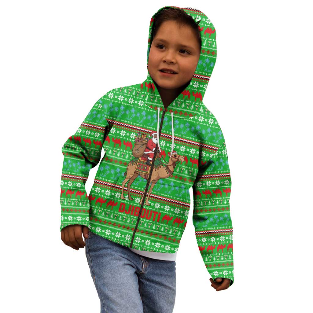 Djibouti Christmas Kid Hoodie with Santa Riding Camel Palm Trees Red Camel - Wonder Print Shop