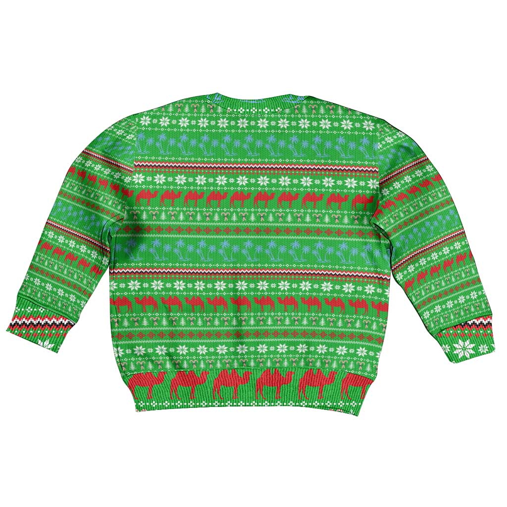 Djibouti Christmas Kid Ugly Christmas Sweater with Santa Riding Camel Palm Trees Red Camel - Wonder Print Shop
