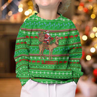 Djibouti Christmas Kid Ugly Christmas Sweater with Santa Riding Camel Palm Trees Red Camel - Wonder Print Shop