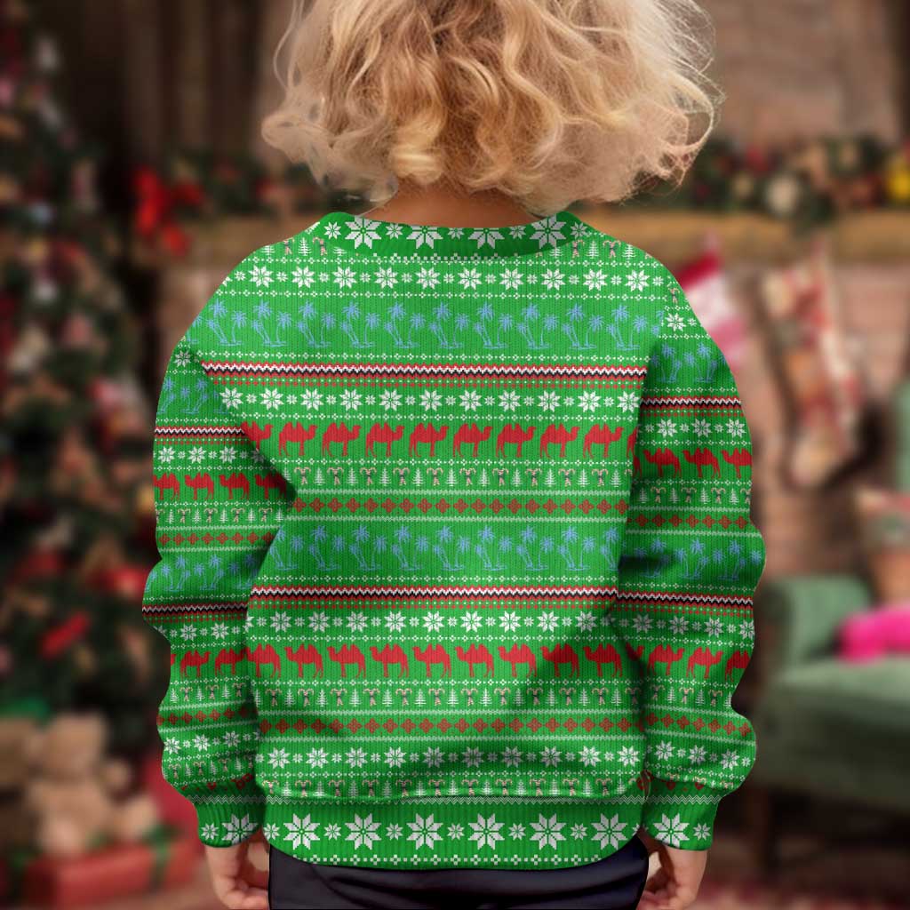 Djibouti Christmas Kid Ugly Christmas Sweater with Santa Riding Camel Palm Trees Red Camel - Wonder Print Shop