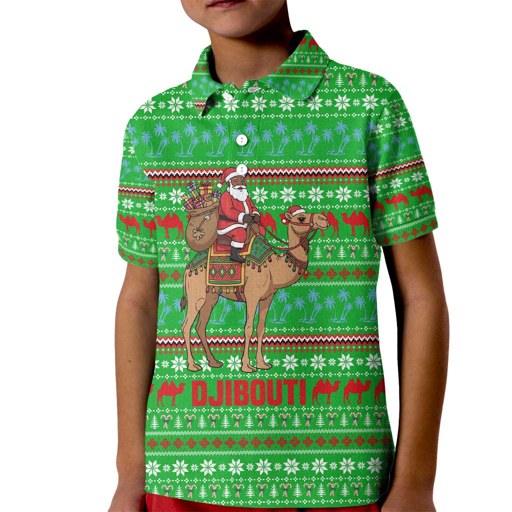 Djibouti Christmas Kid Polo Shirt with Santa Riding Camel Palm Trees Red Camel - Wonder Print Shop