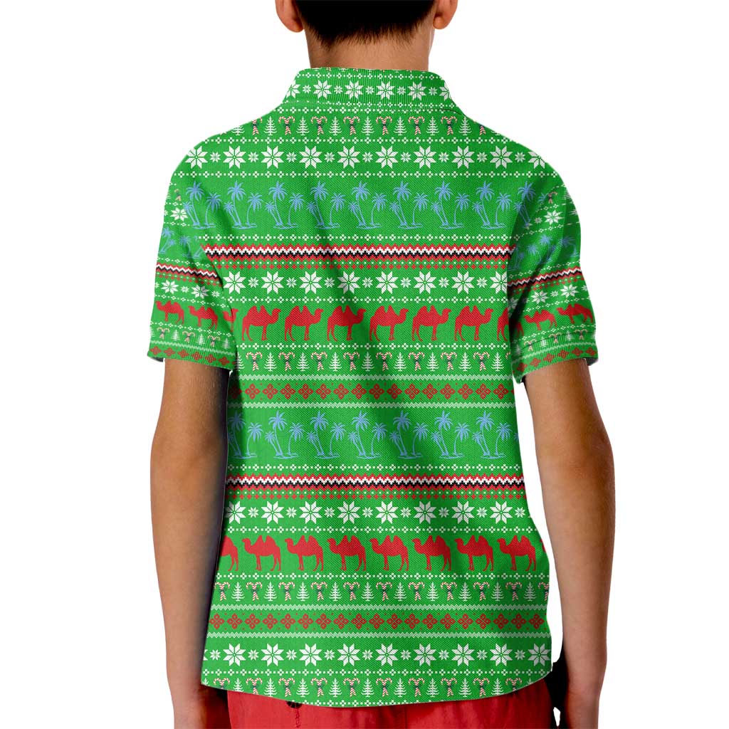 Djibouti Christmas Kid Polo Shirt with Santa Riding Camel Palm Trees Red Camel - Wonder Print Shop
