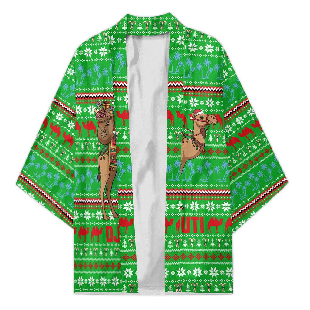 Djibouti Christmas Kimono with Santa Riding Camel Palm Trees Red Camel - Wonder Print Shop