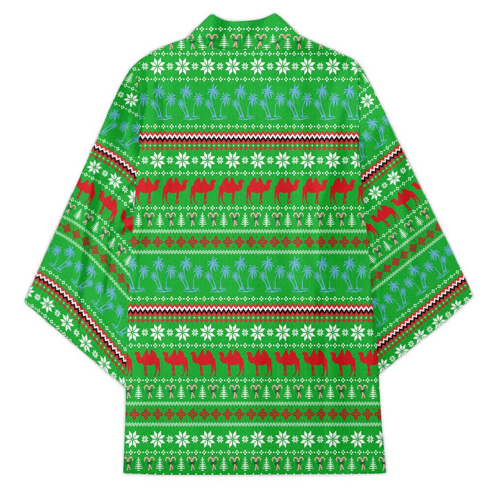 Djibouti Christmas Kimono with Santa Riding Camel Palm Trees Red Camel - Wonder Print Shop