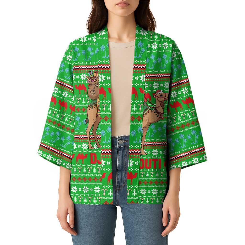 Djibouti Christmas Kimono with Santa Riding Camel Palm Trees Red Camel - Wonder Print Shop