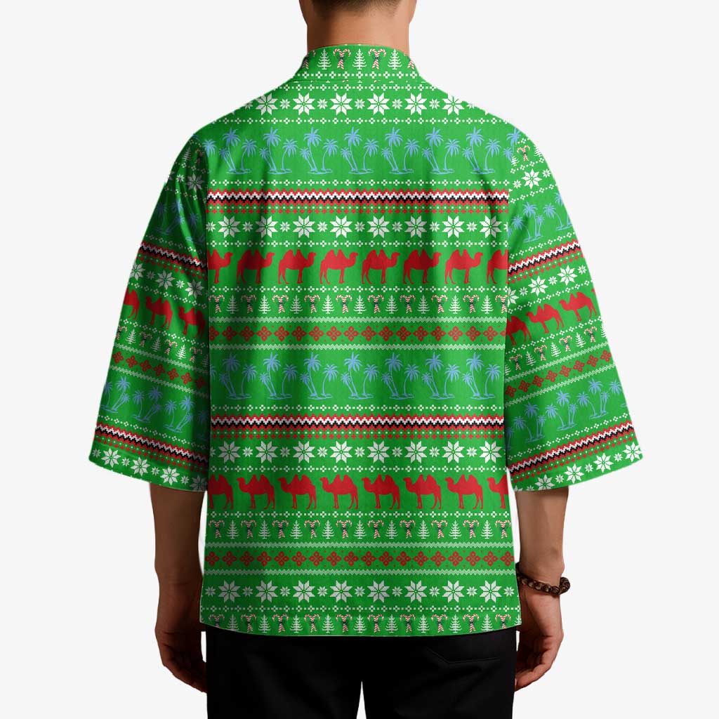 Djibouti Christmas Kimono with Santa Riding Camel Palm Trees Red Camel - Wonder Print Shop