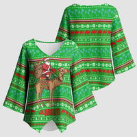 Djibouti Christmas Kimono Sleeve Blouse with Santa Riding Camel Palm Trees Red Camel - Wonder Print Shop