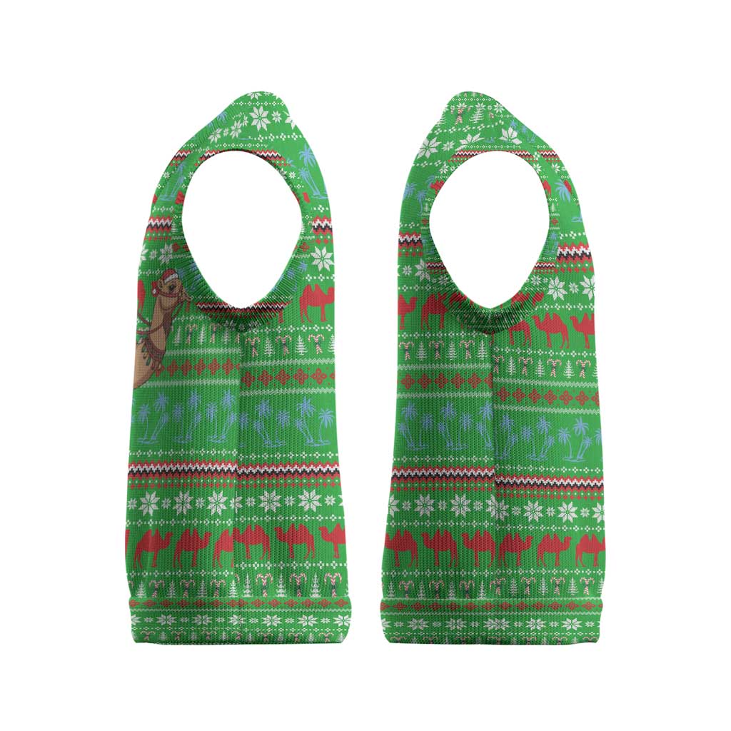 Djibouti Christmas Knitted V-Neck Vest with Santa Riding Camel Palm Trees Red Camel - Wonder Print Shop