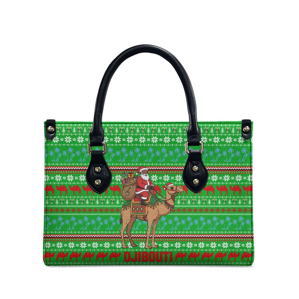 Djibouti Christmas Leather Bag with Santa Riding Camel Palm Trees Red Camel - Wonder Print Shop