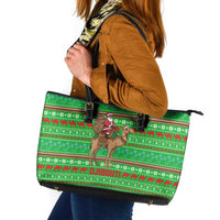 Djibouti Christmas Leather Tote Bag with Santa Riding Camel Palm Trees Red Camel - Wonder Print Shop