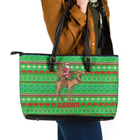 Djibouti Christmas Leather Tote Bag with Santa Riding Camel Palm Trees Red Camel - Wonder Print Shop