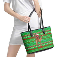 Djibouti Christmas Leather Tote Bag with Santa Riding Camel Palm Trees Red Camel - Wonder Print Shop