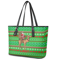 Djibouti Christmas Leather Tote Bag with Santa Riding Camel Palm Trees Red Camel - Wonder Print Shop