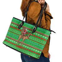 Djibouti Christmas Leather Tote Bag with Santa Riding Camel Palm Trees Red Camel - Wonder Print Shop