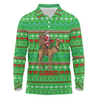 Djibouti Christmas Long Sleeve Polo Shirt with Santa Riding Camel Palm Trees Red Camel - Wonder Print Shop