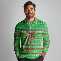 Djibouti Christmas Long Sleeve Polo Shirt with Santa Riding Camel Palm Trees Red Camel - Wonder Print Shop