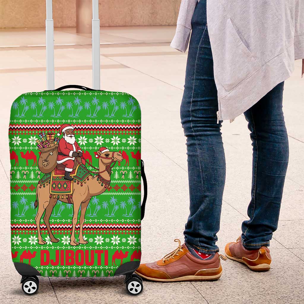 Djibouti Christmas Luggage Cover with Santa Riding Camel Palm Trees Red Camel - Wonder Print Shop