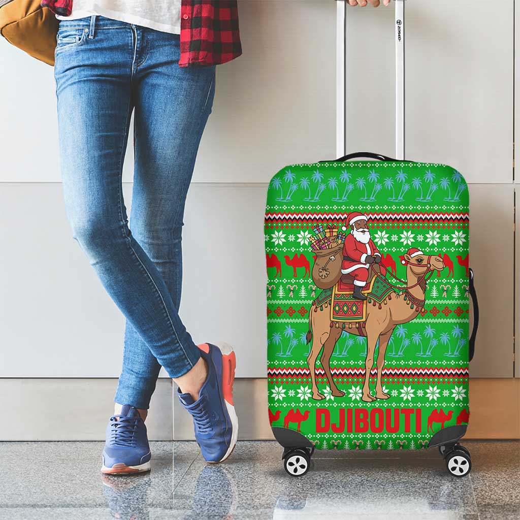 Djibouti Christmas Luggage Cover with Santa Riding Camel Palm Trees Red Camel - Wonder Print Shop