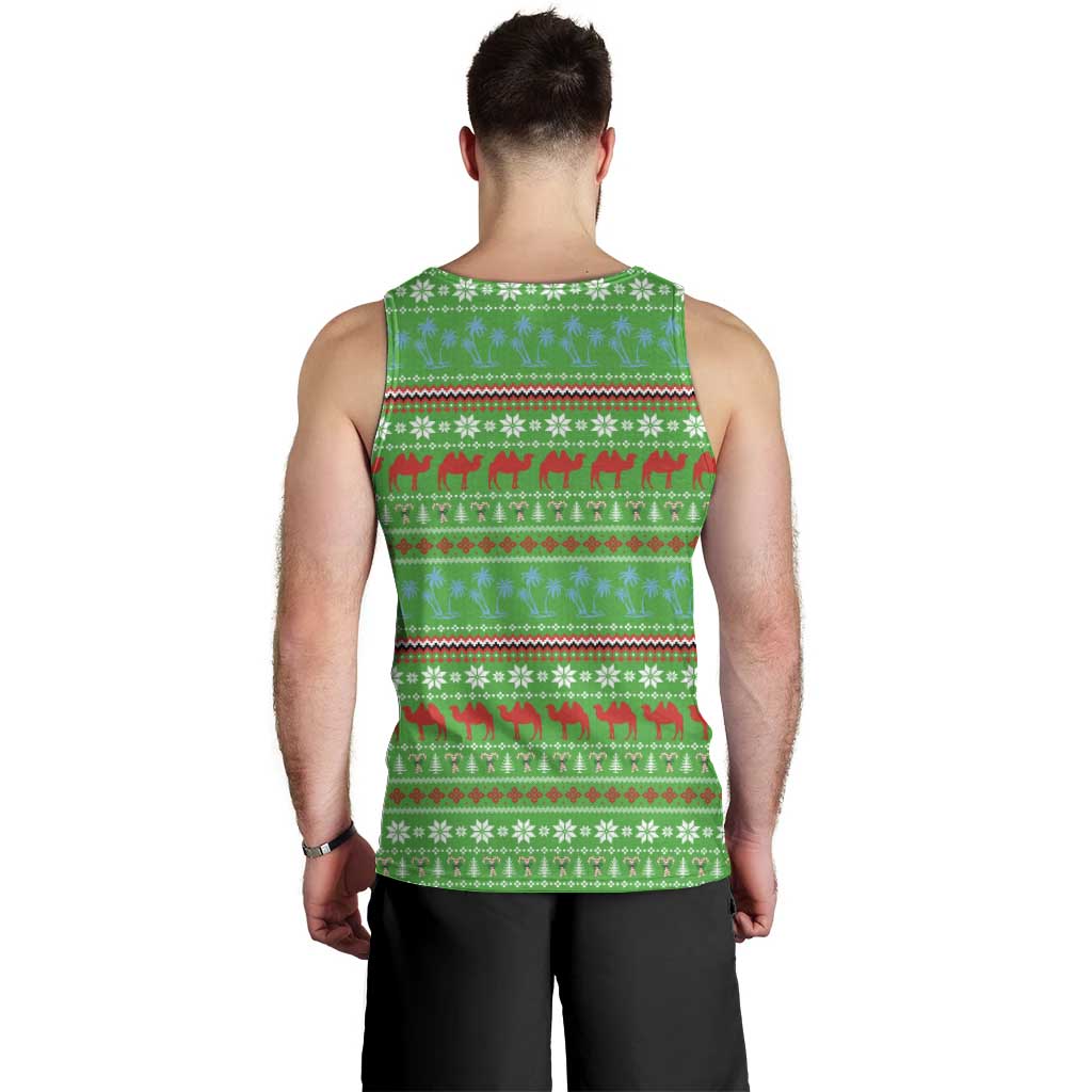 Djibouti Christmas Men Tank Top with Santa Riding Camel Palm Trees Red Camel - Wonder Print Shop