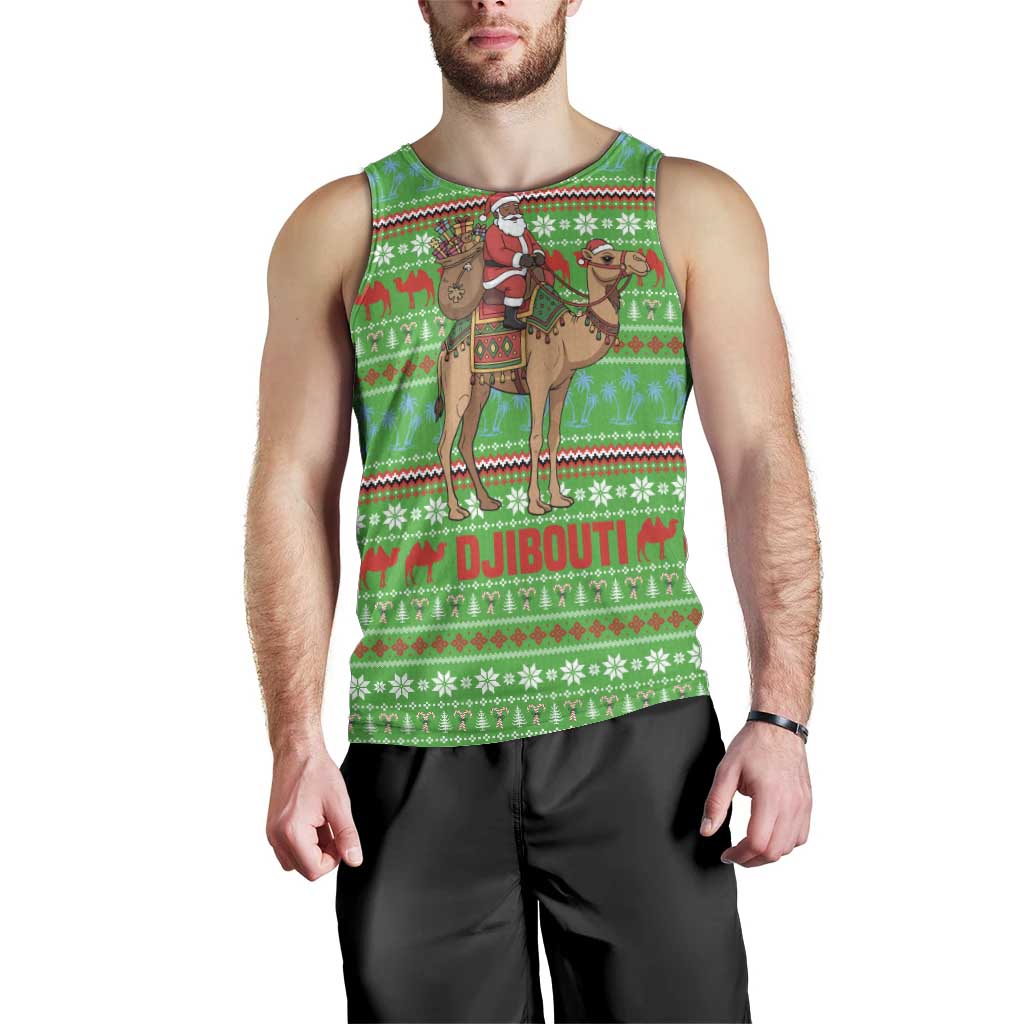 Djibouti Christmas Men Tank Top with Santa Riding Camel Palm Trees Red Camel - Wonder Print Shop