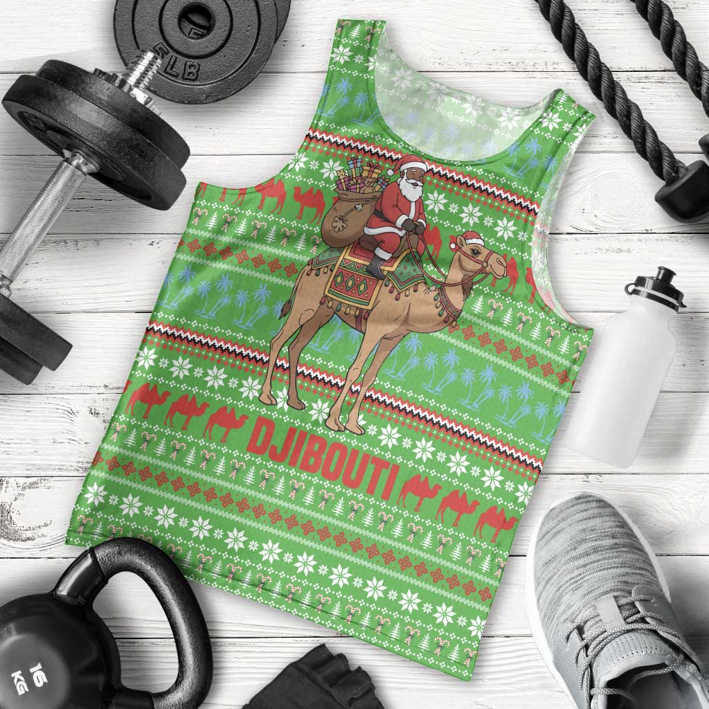 Djibouti Christmas Men Tank Top with Santa Riding Camel Palm Trees Red Camel - Wonder Print Shop
