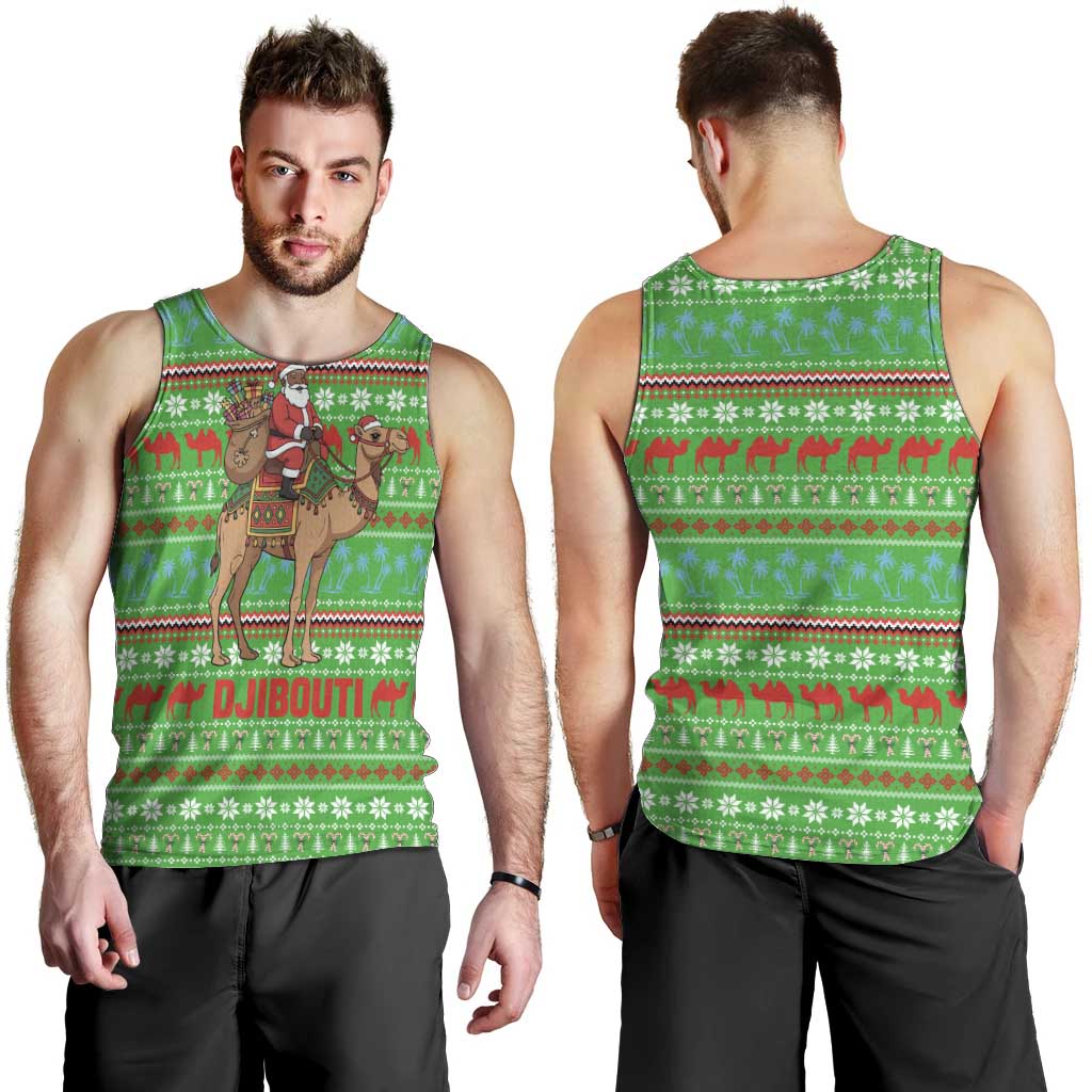Djibouti Christmas Men Tank Top with Santa Riding Camel Palm Trees Red Camel - Wonder Print Shop