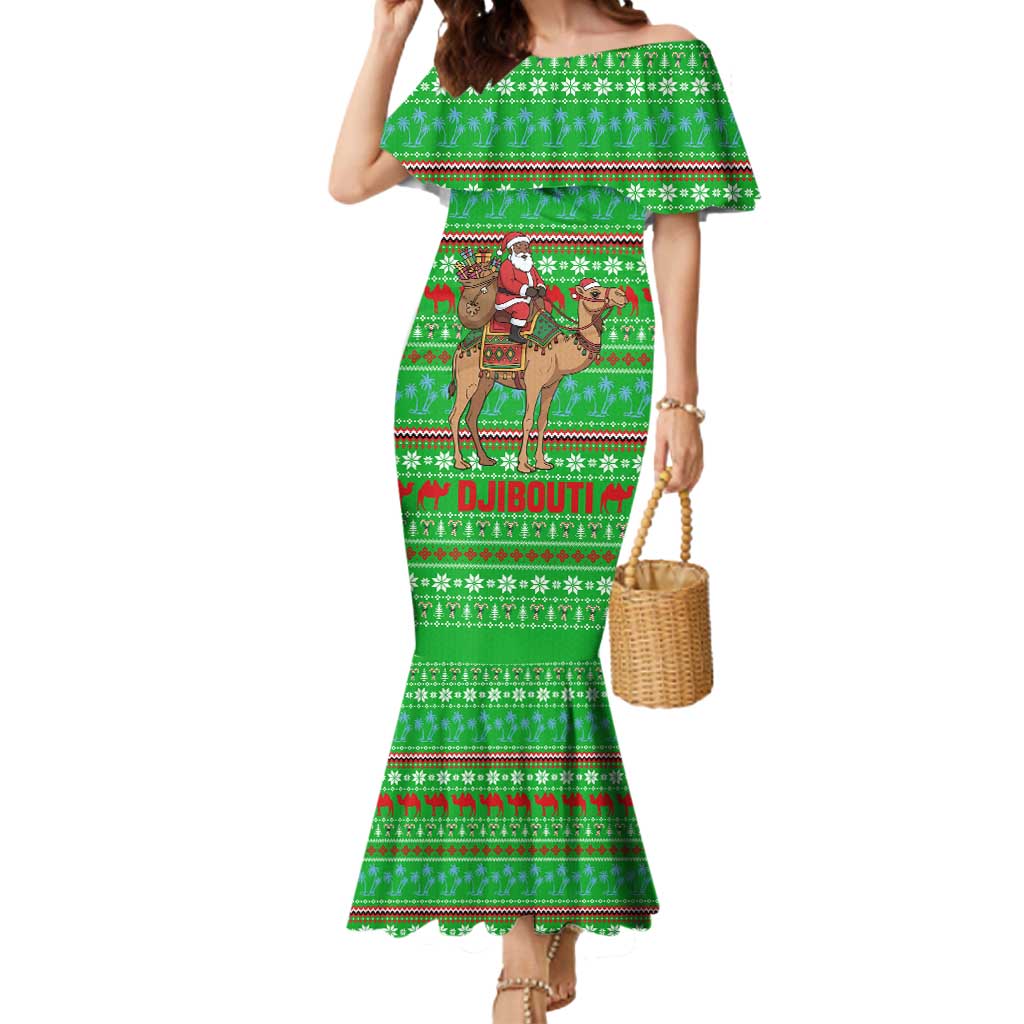 Djibouti Christmas Mermaid Dress with Santa Riding Camel Palm Trees Red Camel - Wonder Print Shop