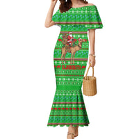 Djibouti Christmas Mermaid Dress with Santa Riding Camel Palm Trees Red Camel - Wonder Print Shop