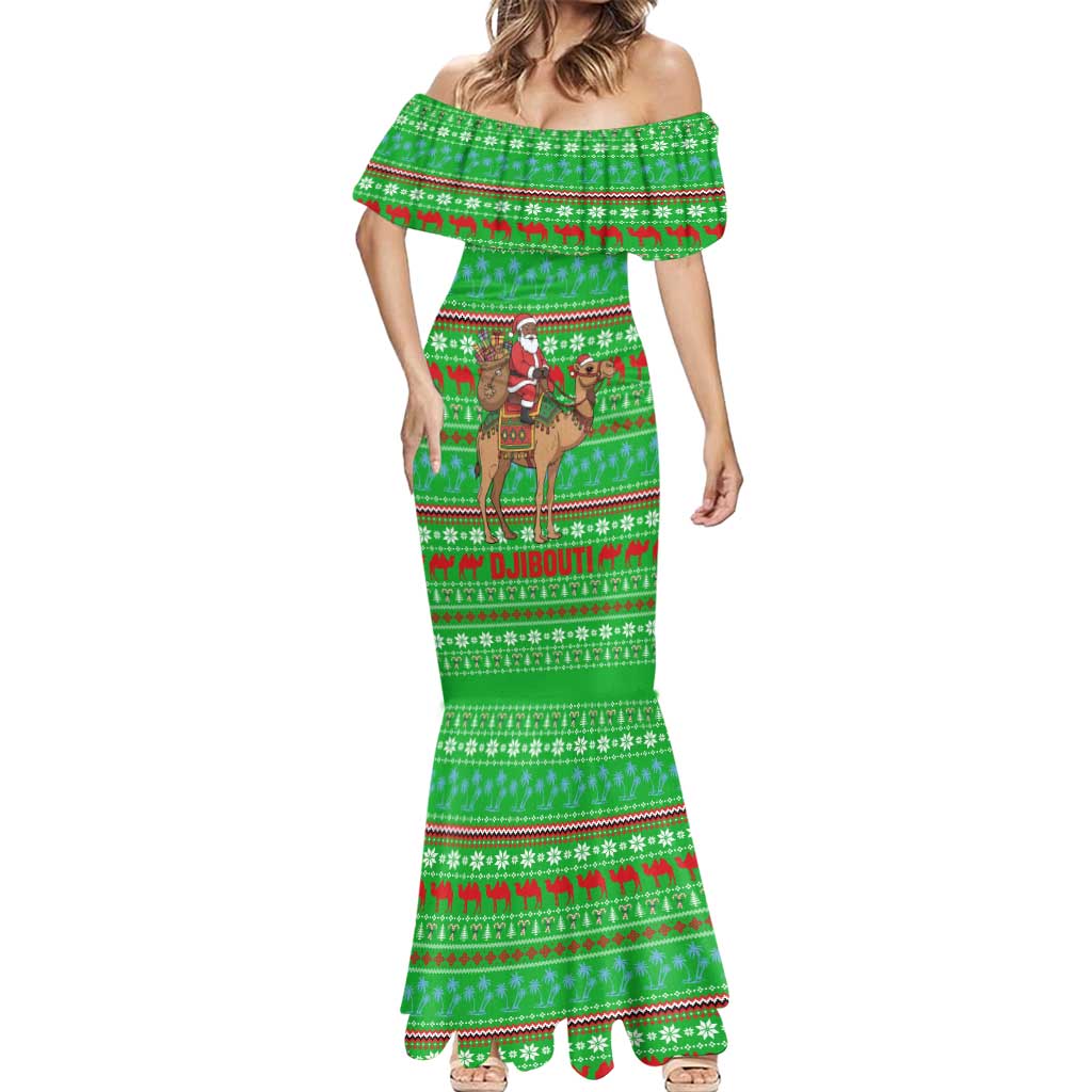 Djibouti Christmas Mermaid Dress with Santa Riding Camel Palm Trees Red Camel - Wonder Print Shop